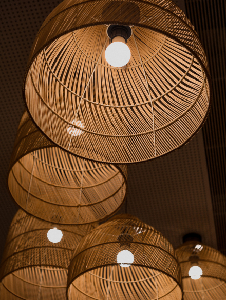 brown round lantern turned on in dim light